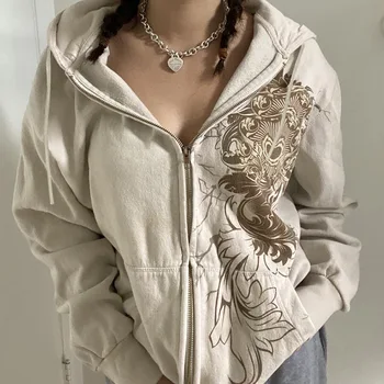 Deeptown Trashy Y2k Zip Up Hoodie Women Vintage 2000s Oversize Džemperiai su gobtuvu Graphic Grunge Streetwear Jacket Aesthetic Top