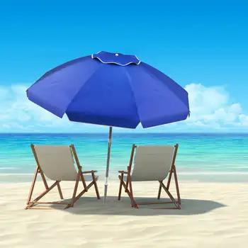 Lauko saulės skydelis, 7 pėdų aliuminis, smėlio inkaras ir apsauga nuo UV spindulių, mėlyna