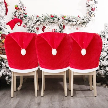 Kalėdinės kėdės užvalkalas Santa Hat Namų stalas Vakarienės sėdynių dangteliai Kalėdų vakarėlis 2023 m. Naujųjų metų namų dekoracijos banketams
