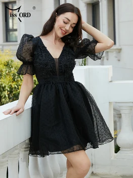 Missord Naujos elegantiškos vakarėlio suknelės moterims Black V Neck A Line Prom Mini aukštos kokybės prabangi suknelė