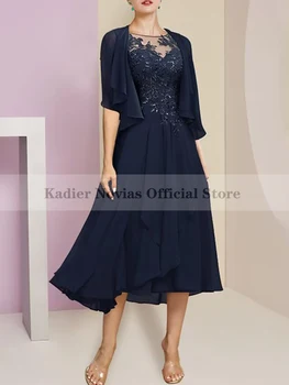 Kadier Novias arbatos ilgis Mėlyna nuotakos suknelė 2023 m. su švarku Vestuvių svečių vakarėlio suknelė