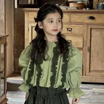 Baby Girl Set Sweet Long Sleeve Ruduo 2023 Naujas korėjietiško stiliaus princesės mada Patogus žalias paltas ir sijono komplektas
