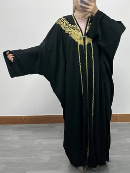 Maroko Kaftano moterys Atviras Kimono Abayas nėrinių juosta Batwing rankovė Casual Kebaya Islamiški drabužiai Turkiškas Saudo Arabijos įlankos chalatas