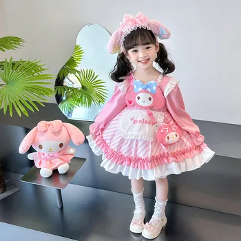 Sanrios Mymelody Kuromi kawaii Animacinė suknelė vaikiškai mergaitei Saldžios ilgos rankovės JK Lolita Princess suknelė Vaikiški drabužiai 3~8Y