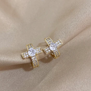 DODOHAO Luxury Exquisite Gold Plated White Zirdon Cross Round Circle Hoop auskarai moterims Vestuvių sužadėtuvių gimtadienio papuošalai