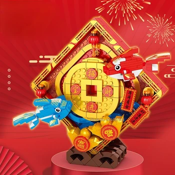 Mėnulio Naujųjų metų Koi karpių modelis Lucky Fish Lion Display Building Blocks Žaislų rinkinys vaikams ar suaugusiems nuo 8+ metų pavasario festivalio dovana
