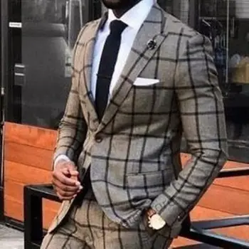 Klasikiniai tamsiai pilki plediniai vestuviniai kostiumai vyrams Slim Fit Peak Lapel Groom Tuxedos 2 Pieces Sets Business Male Blazer Kostiumas Homme