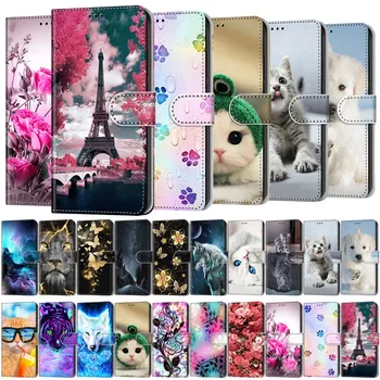 Lovely Cat Pattern piniginės odinis atverčiamas dėklas, skirtas Huawei P40 Lite E Y7P Honor X7 X8 X9 Magic 4 Pro kortelių laikikliams Stand Back Cover