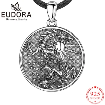 Ying Yang Dragons pakabukas Eudora 925 sterlingų sidabrinis mėnulio drakonas Vintažinis amuleto karoliai moterims Vyro asmenybės papuošalai
