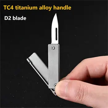 Naujoviškas titano lydinio sulankstomas peilis D2 ašmenys nešiojamas kišeninis peilis raktų pakabukas naudingumo peilis lauko kempingo EDC įrankiai