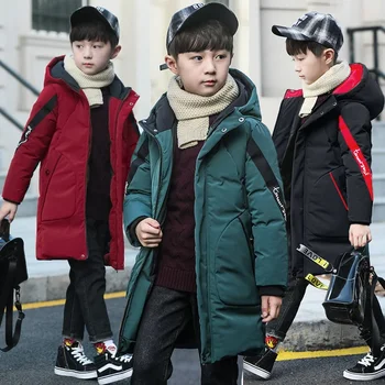 Naujas didelis dydis labai saugokite šiltą žiemos berniukų striukę paauglys vidutinio ilgio ir aksomo storinimo medvilninis paltas su gobtuvu vaikams