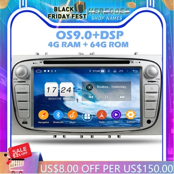 IPS DSP Android 10.0 4GB RAM + 64GB ROM + 8 CORE automobilinis DVD grotuvas Wifi Bluetooth 4.2 RDS RADIO GPS Žemėlapis Mondeo Tourneo Transit