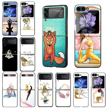 Mobiliųjų telefonų dėklai, skirti Samsung Galaxy ZFlip Z Flip3 Flip4 Flip5 5G Lovely Yoga Girl Fashion Black Hard Anti-Drop Cover