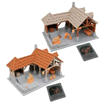 Desktop War Chess Game Model 28mm Scale Human and Dwarf Smithy Kit with Accessories and Cards