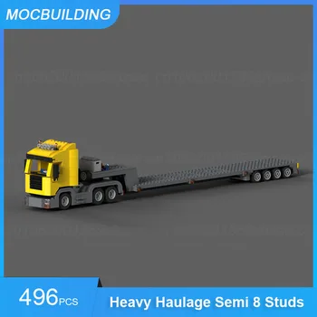 MOC statybiniai blokai Sunkiasvorių krovinių priekaba su 4 ašių pusašiais Pusiau 8 smeigių sunkvežimis su 3 ašių mini mastelio modeliu 