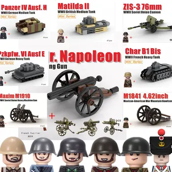 MOC WW2 Karinis Napoleono ginklas Statybiniai blokai Kareivio figūrėlės Patrankos transporto priemonė Prieštankinis modelis Ginklų priedai Kaladėlės Žaislai Vaikai