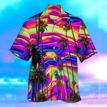 Vyriški havajietiški marškiniai ES dydis 5XL kokosų medis 3D spausdinti Vasariniai laisvi marškiniai trumpomis rankovėmis Laisvalaikio mygtukas žemyn Paplūdimio marškiniai Atostogos