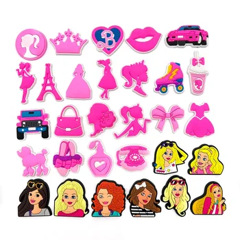 Pink Barbie Series Girls Batų pakabukai Crocs Charms for Crocs Shoes Accessories Pasidaryk pats batų dekoravimas Sodo batai Dekoro dovanos