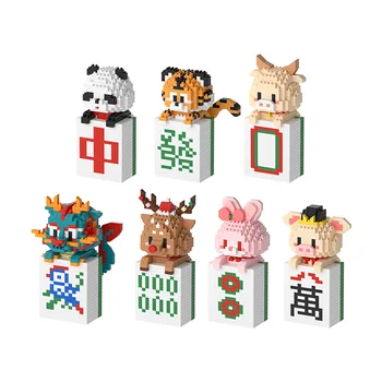 Animacinis gyvūnas Kinija Mahjong mikro deimantų blokas Panda Tigras Galvijai Statybinės kaladėlės Drakonas Šiaurinis elnias Triušis Kiaulė Nanobricks Žaislai