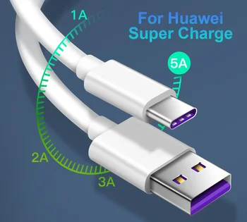 5A USB C duomenų kabelis Super įkrovimas Greitas greitas įkroviklis Laidas Balta skirta Huawei P40 P30 Pro P20 Lite Mate 30 20 X 10