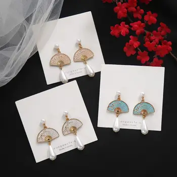 kinų stiliaus puokštė Ventiliatoriaus auskarai Rūmų gerbėjų perlų kabykla Auskarai Moteriški mados papuošalai