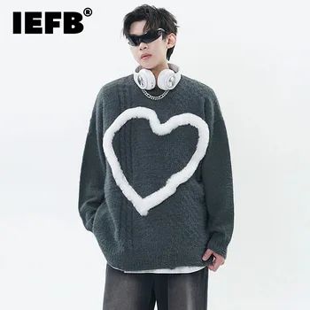 IEFB Trimatė širdis Vyrai Mezga korėjietiško stiliaus Ound Neck vyriškas megztinis Megztinis Megztinis Naujas stilingas 2024 m. pavasario megztiniai CPG0956