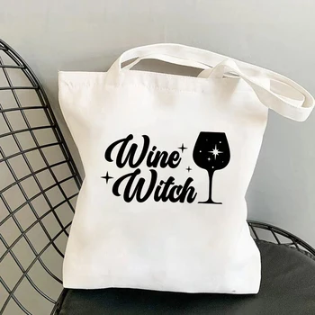 New Wine Witch Printing Female Student Large Capacity Canvas Shopping Bag Tote Bag Ladies Shoulder Bag Casual Handbag