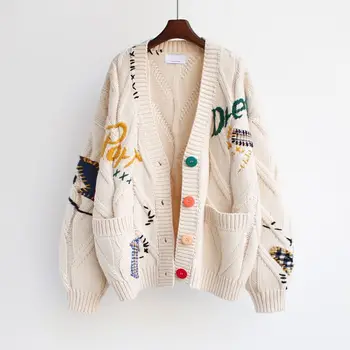 2023 m. ruduo naujas tingus vėjo megztinis megztinis moteriškas paltas baltas laisvas korėjietiškas megztinis rudens ir žiemos paltas