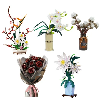 588vnt Kinų elegantiškos baltos kandys Orchidėjų gėlės Statybiniai blokai Surenkamos kaladėlės Rinkinys Žaislai vaikams Berniukai Mergaitės Valentino dovanos