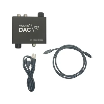 192KHz DAC keitiklis skaitmeninis optinis koaksialinis toslink į analoginį L / R RCA 3.5 mm garso keitiklio adapteris su garsumo valdymu