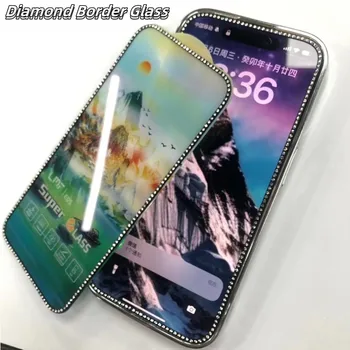 Prabangus deimantinis kraštinis grūdintas stiklas, skirtas iPhone 15 14 13 Pro Max viso viršelio ekrano privatumo stiklas, skirtas iPhone 13 12 11 X XR XS Max