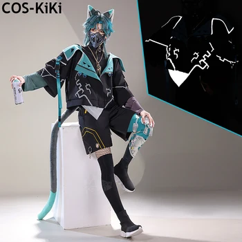 COS-KiKi Genshin Impact Xiao žaidimo kostiumas Cosplay kostiumas Šaunus gražus uniforma Helovino karnavalo vakarėlis Vaidmenų žaidimų apranga Vyrai