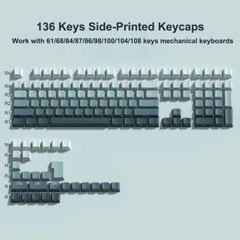 136 Key Cyan Green PBT Keycaps Double Shot Side Print Shine Through Backlit Key, skirtas Gateron Cherry MX Gamer mechaninei klaviatūrai
