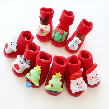 Ruduo-žiema Vilnoniai paminkštinti batai ir kojinės Baby Christmas Kojinės Baby Non-slip Toddler Red Floor Shands