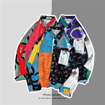 Hip Hop Dye marškiniai ilgomis rankovėmis vyrų mados laisvalaikio gatvės drabužių paltui Viršus spalvingas
