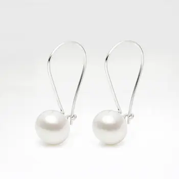 AAA 11-11.5MM Autentiški balti gėlavandenių perlų lašų auskarai Sterling Silver Hoop