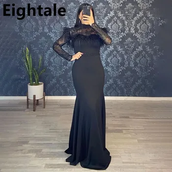 Eightale Mermaid High Neck Prom suknelės 2023 Ilgi prabangūs vakarėlių chalatai su karoliukų plunksnomis Arabiškas grindų ilgis Vakarinė suknelė