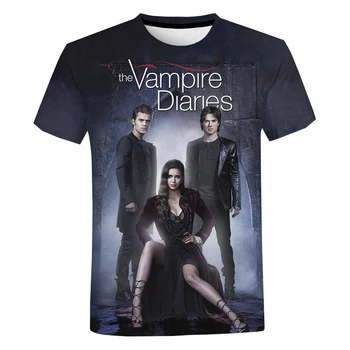 The Vampire Diaries T Shirt TV serialas 3D Print Summer Streetwear Vyrai Moterys Mada Oversized Tshirt Unisex Hip Hop Tees Tops