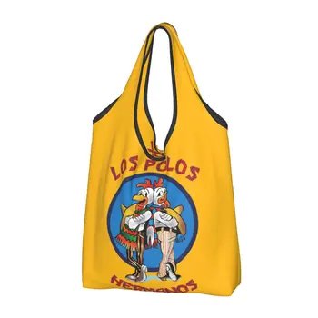 Custom Funny Los Pollos Hermanos pirkinių krepšiai Moterys Nešiojamos didelės talpos bakalėjos prekės Breaking Bad Tote Pirkėjų krepšiai