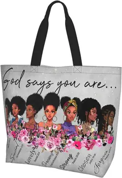 Afro Moterų krepšiai afroamerikiečių krepšiai per petį Dievas sako, kad esate juodaodės moterys Satchel rankinės apsipirkimui Darbo bakalėjos sporto salė