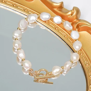 Moterų mada Barokinė gėlavandenė perlų apyrankė Vasara Nauja nerūdijančio plieno žavesio apyrankė Ponios vakarėlis Elegantiški papuošalai