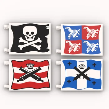 1PCS Spausdinta piratų vėliava 2525 6x4 /2335 2x2 Jolly Roger su juodomis sukryžiuotomis patrankomis Statybinis blokas MOC kaladėlių dalies žaislas
