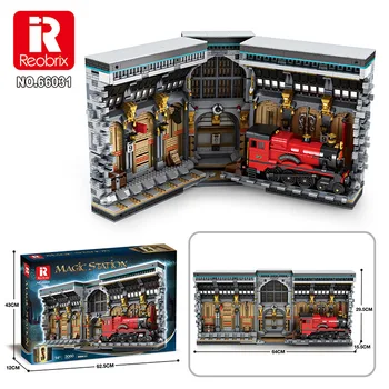 Reobrix 66031 Magic Railway Station Book Model City Modular Street View Series Pasidaryk pats žaislų statybinių blokų dovana berniukams 3060vnt