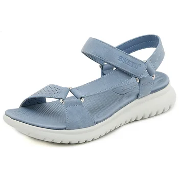 2024 Vasariniai batai Moterys Plokščios basutės Atostogos Minkšti laisvalaikio batai Prekės ženklas Ladies Sandal Juoda Mėlyna Plius dydis 42 D062