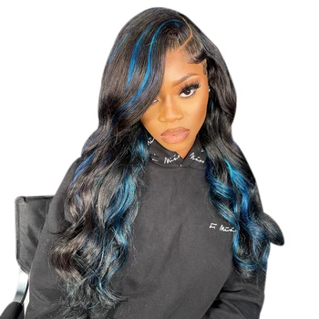 Wear Go Glueless Wig Highlight Blue 4x4 5×5 Skaidrus nėrinių uždarymas Žmogaus plaukai be klijų, perukai, paruošti dėvėti iš anksto supjaustyti