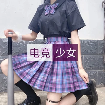 gotikinis JK pledinis sijonas Moterys 2023 Vasara Harajuku aukštu juosmeniu Kawaii plisuotas sijonas Korėjietiškas saldus laisvalaikio mini uniformos sijonai moterys