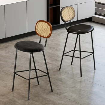 metalinės modernios rotango baro kėdės Šiaurės šalių virtuvė Aukštis Restorano dizainas Baro kėdės Svetainė Lauko banketai Baldai SR50BC