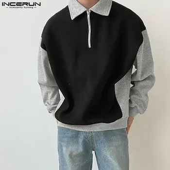 Vyriški džemperiai su gobtuvu ilgomis rankovėmis užtrauktukas Patchwork Gatvės drabužiai Laisvalaikio megztiniai Vyrai 2023 Fashion Leisure Pullovers S-5XL INCERUN